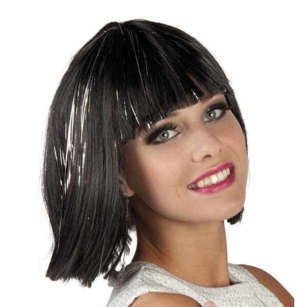 Perruque courte à frange glamour mèches argentées femme