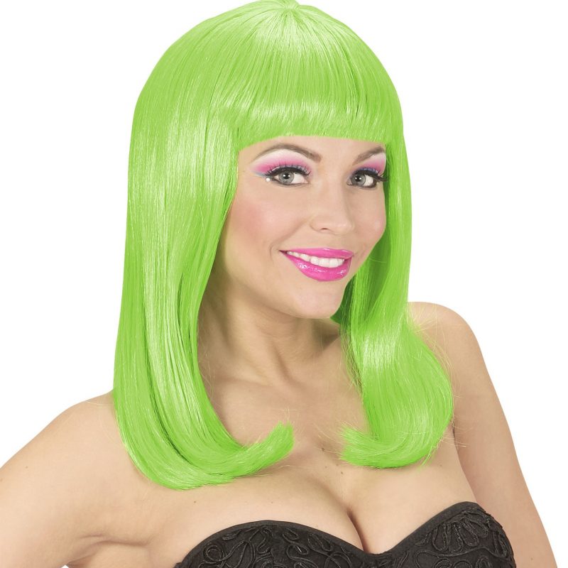 Perruque verte néon frange femme