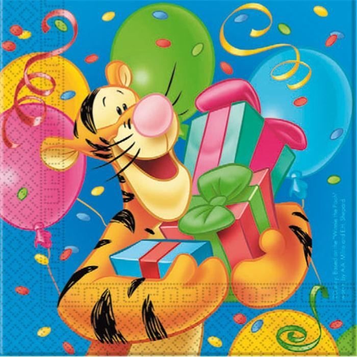 16 serviettes anniversaire Winnie 33x33