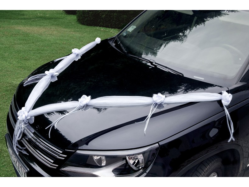 Guirlande décoration voiture de mariage, organza et satin