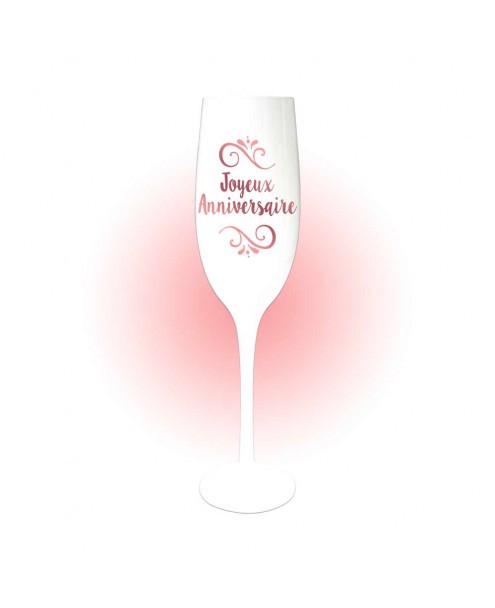 Flûte champagne anniversaire blanche et rose Gold en verre