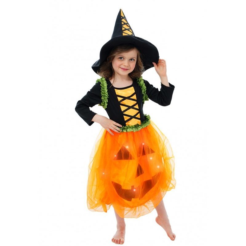 Déguisement sorcière citrouille à LED enfant