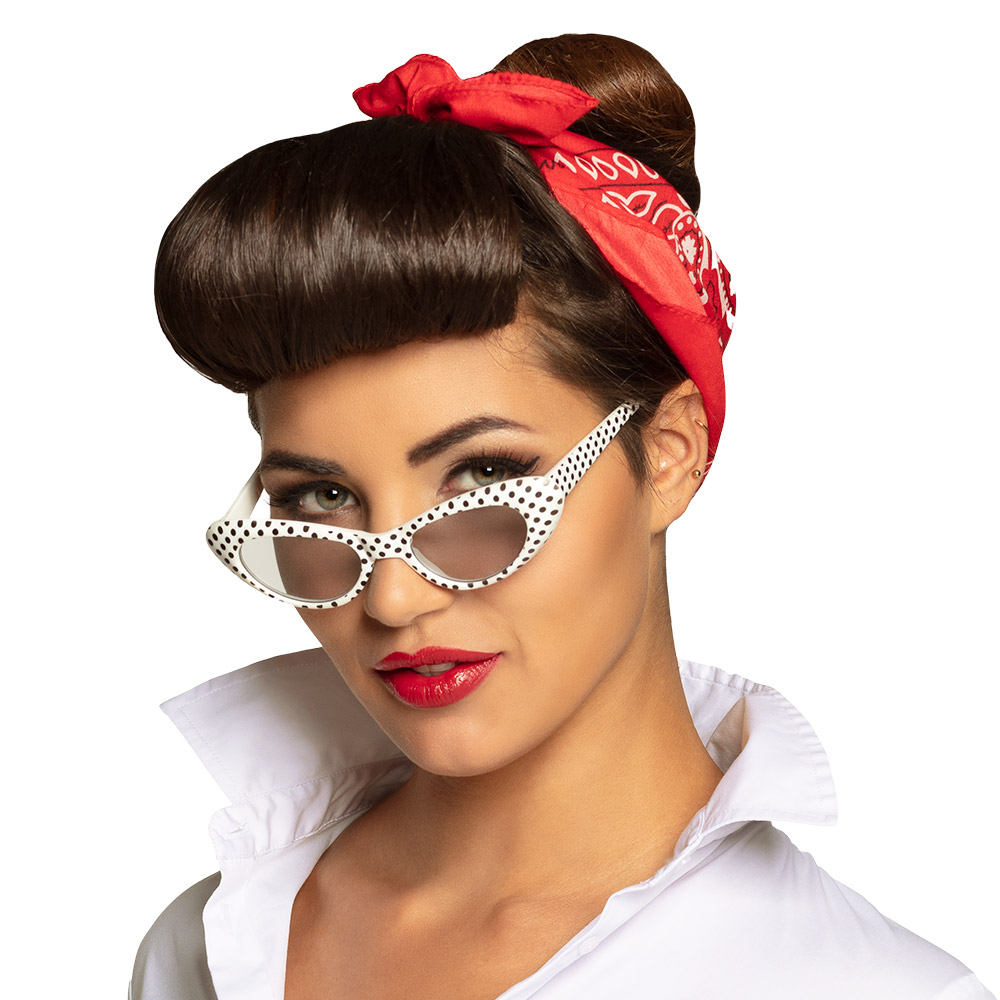 Lunettes pin up blanches à pois noirs 1 Lunettes pin up à pois