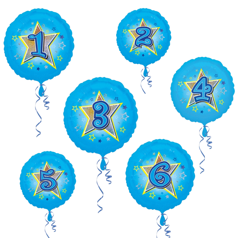 Ballon d'anniversaire rond bleu avec chiffre aluminium - 45 cm
