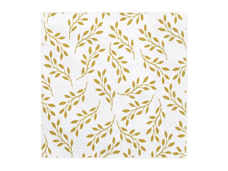 Serviettes blanche feuillage or