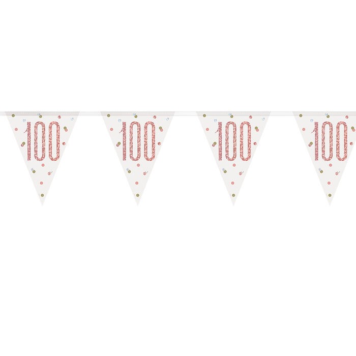 Guirlande fanions 18, 50, 60 ou 100 ans blanche et rose 5 Guirlande fanions 18, 50, 60 ou 100 ans blanche et rose