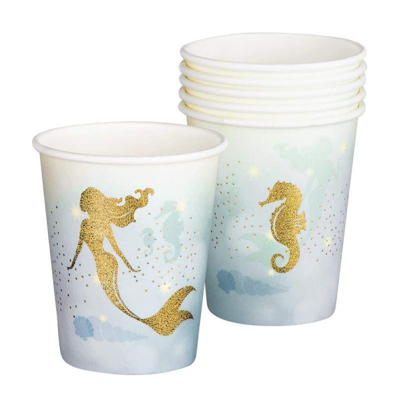 6 gobelets sirènes bleus et dorés 250 ml