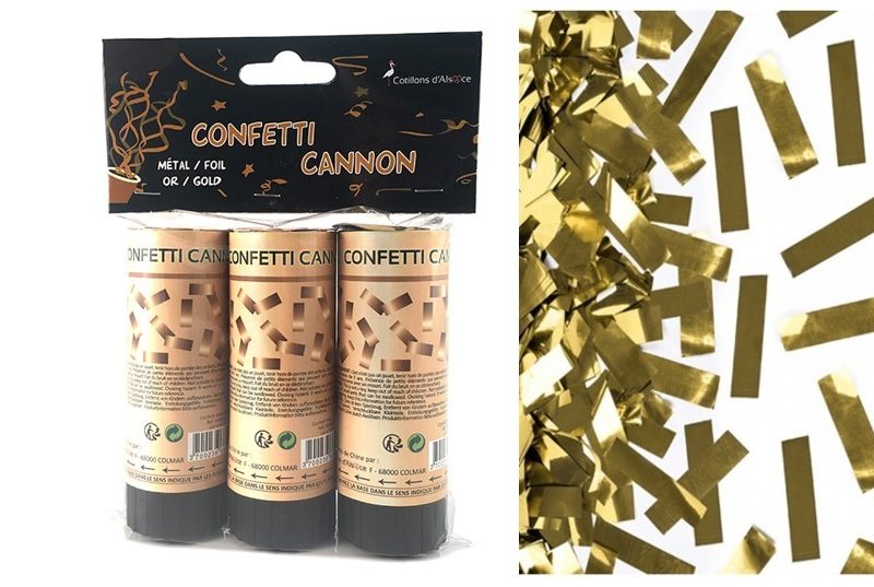 3 canons à confettis or 12 cm