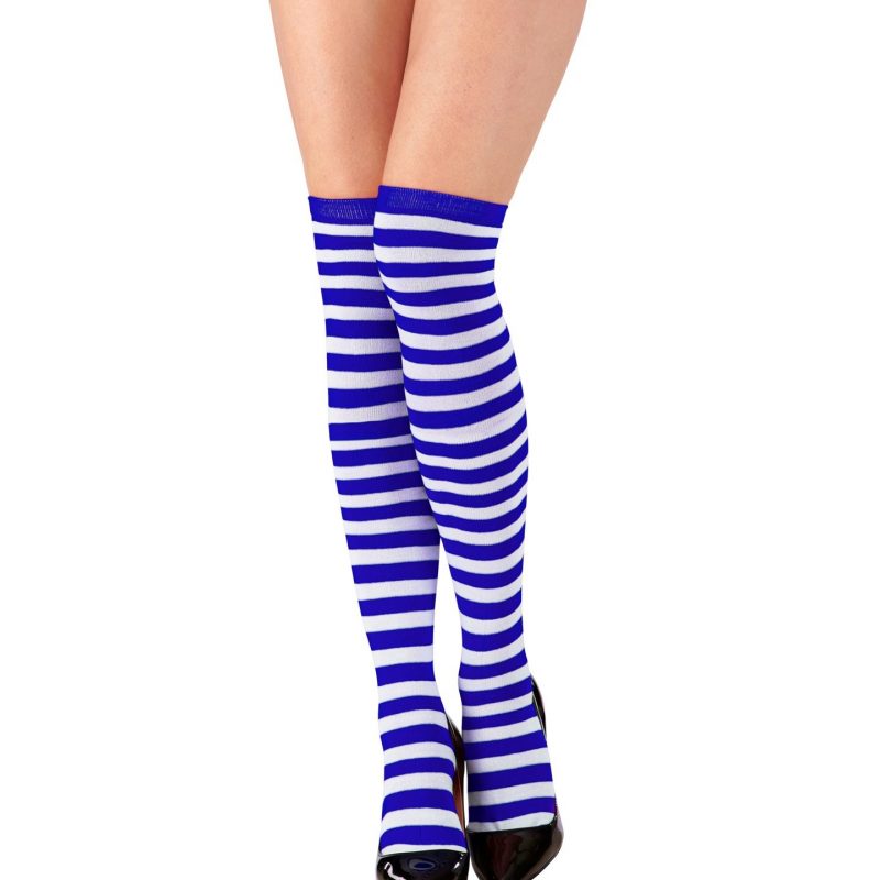 Grandes chaussettes rayées blanches et bleues