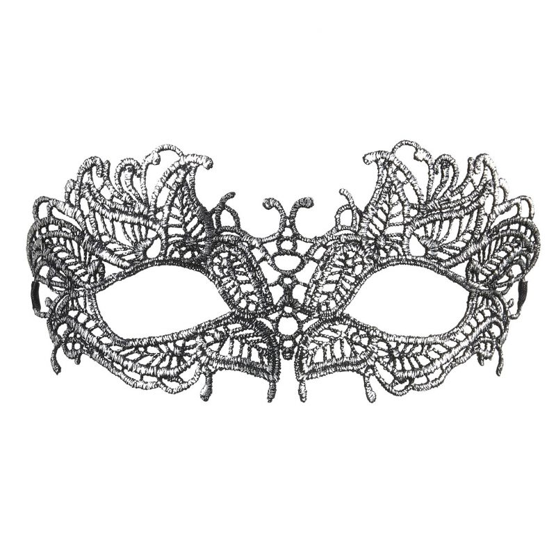 Loup en dentelle noire à reflets argentés
