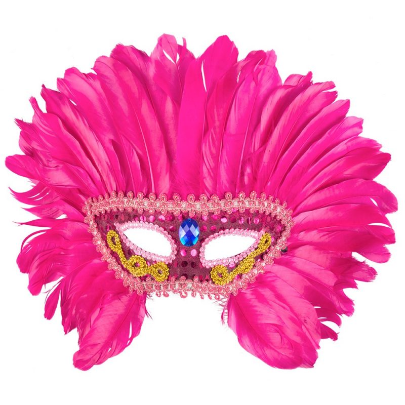Loup avec grandes plumes roses