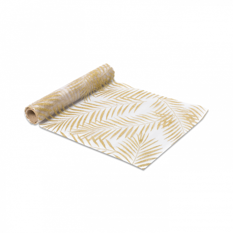 Chemin de table organza feuille paillette or 5m