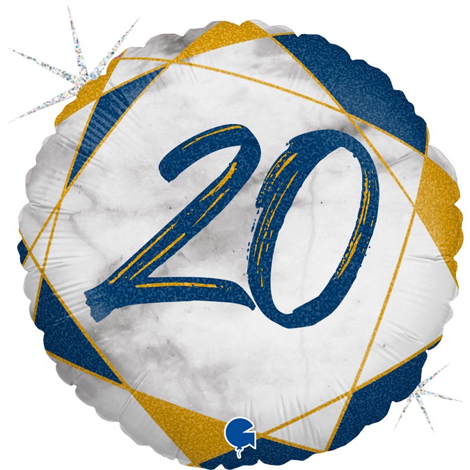 Ballon 20 ans marbré - 46 cm aluminium