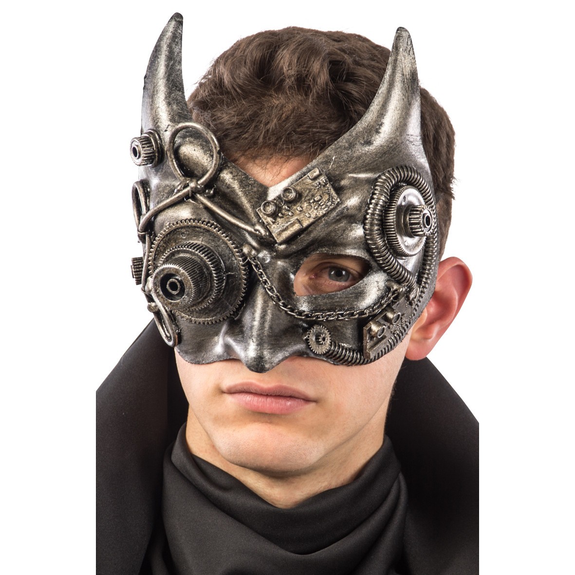 Masque diable Steampunk argenté 1 Masque diable Steampunk argenté
