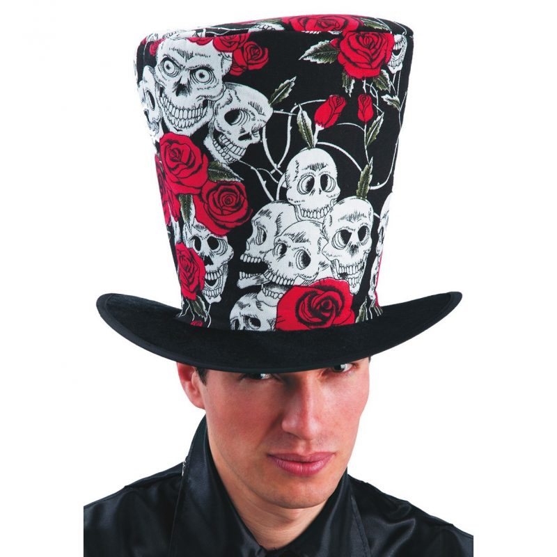 Chapeau mort mexicaine à motif crâne et rose