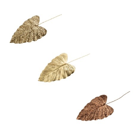 Lot de 3 feuilles pailletés or & marron sur tige