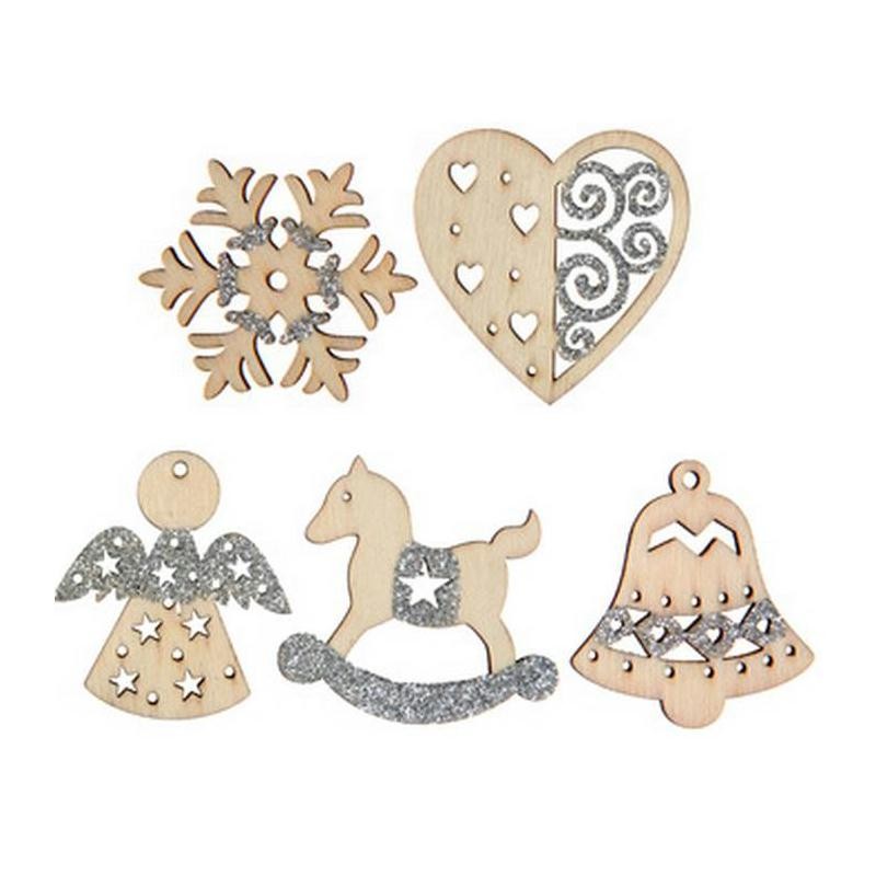 décorations pailletées en bois pour noël