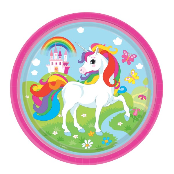 8 assiettes licorne arc-en-ciel recyclable