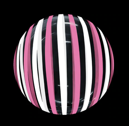 Ballon bulle rayé blanc et rose/bleu