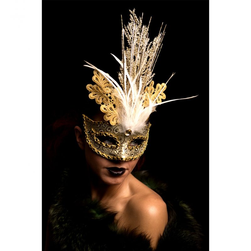 Loup broderie et plume doré luxe