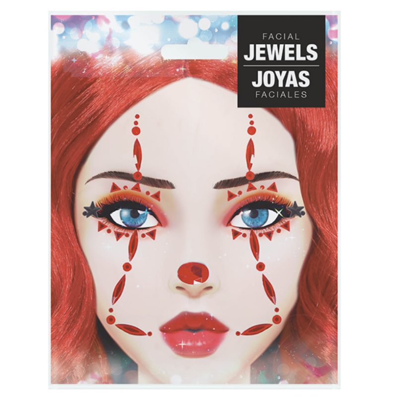 Bijoux adhésifs pour visage clown rouge