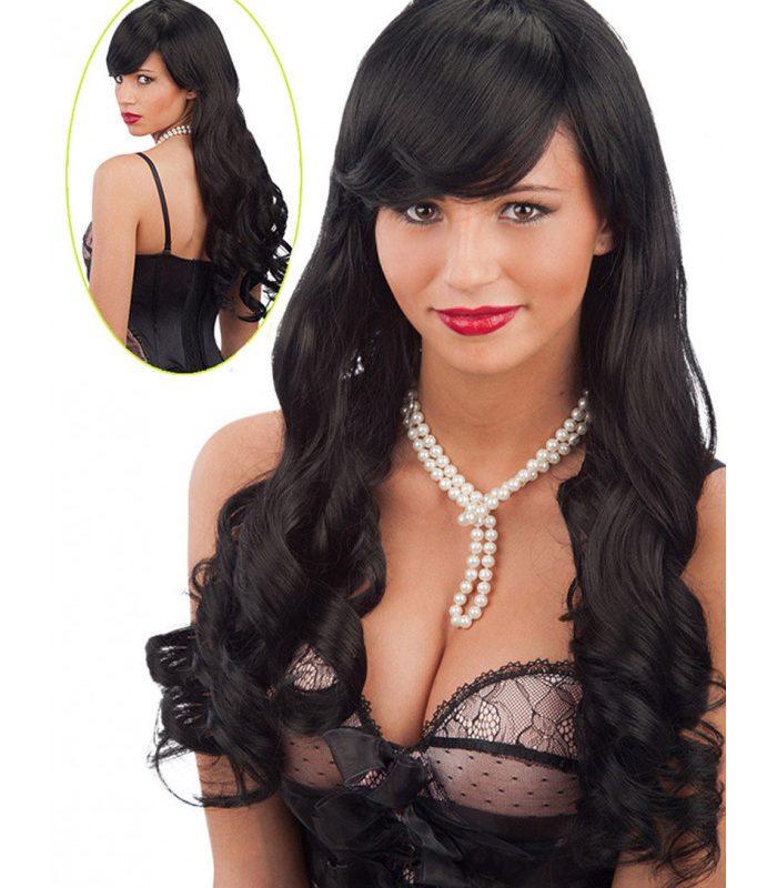 Perruque cheveux noirs effet naturel luxe