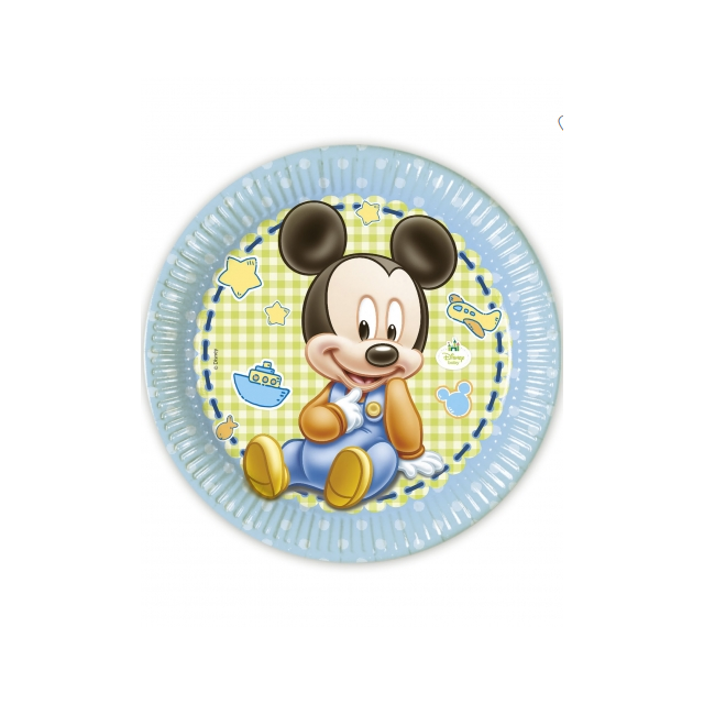 8 assiettes d'anniversaire Baby Mickey 23 cm