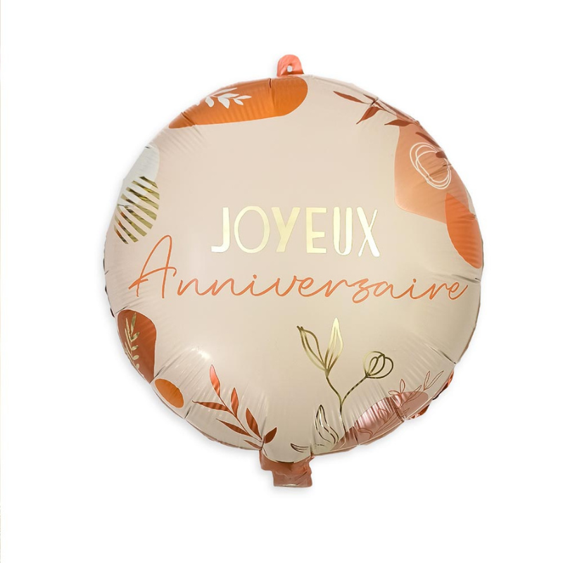 ballon joyeux anniversaire terracotta aluminium rond