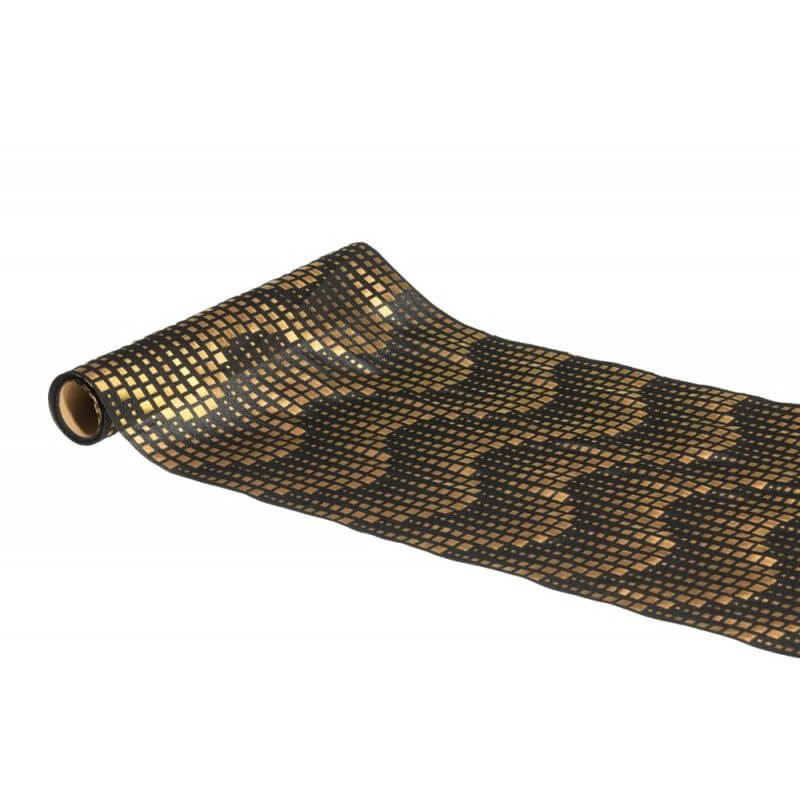 Chemin de table en tissu noir vagues métal - 3m