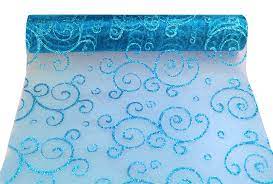 Chemin de table organza arabesque bleu ciel - 5m