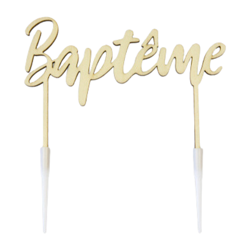 Cake topper Baptême en bois naturel