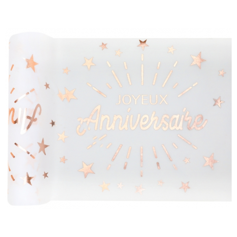 Chemin de table anniversaire blanc et rose gold