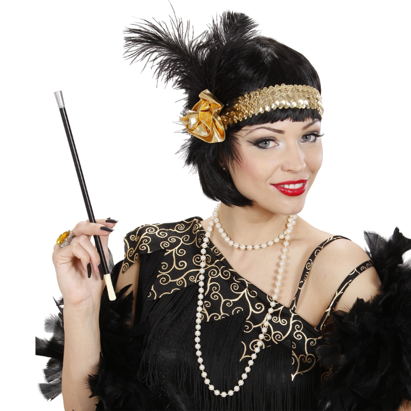 Bandeau Charleston avec fleur et sequins or