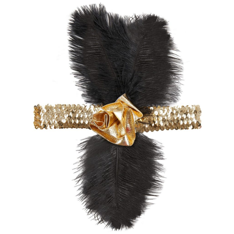 Bandeau Charleston avec fleur et sequins or