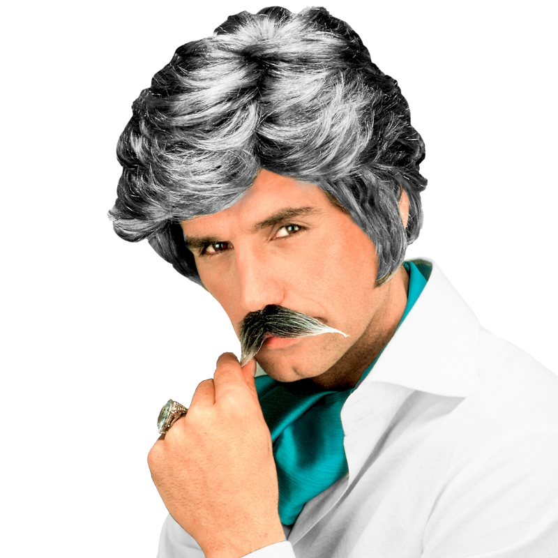 Perruque et moustache grise homme