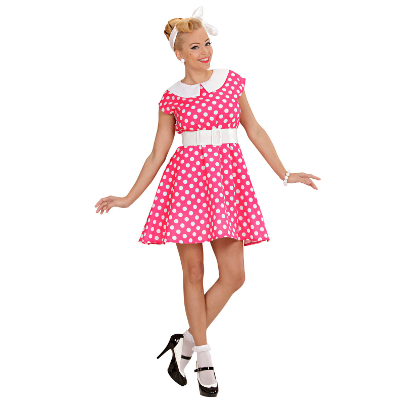 Robe à pois années 50 rose et blanche