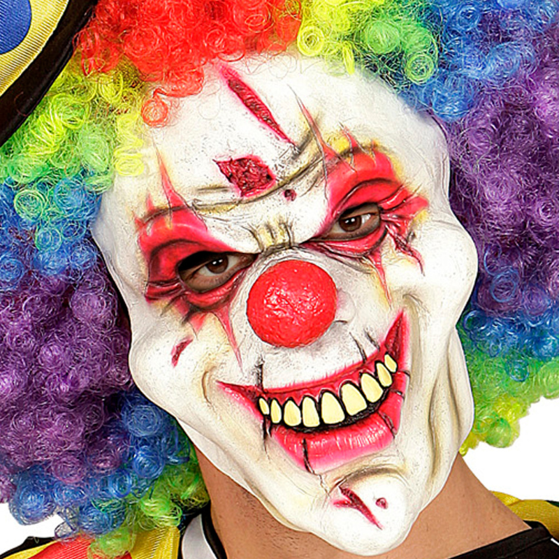masque clown tueur avec coiffe multicolores