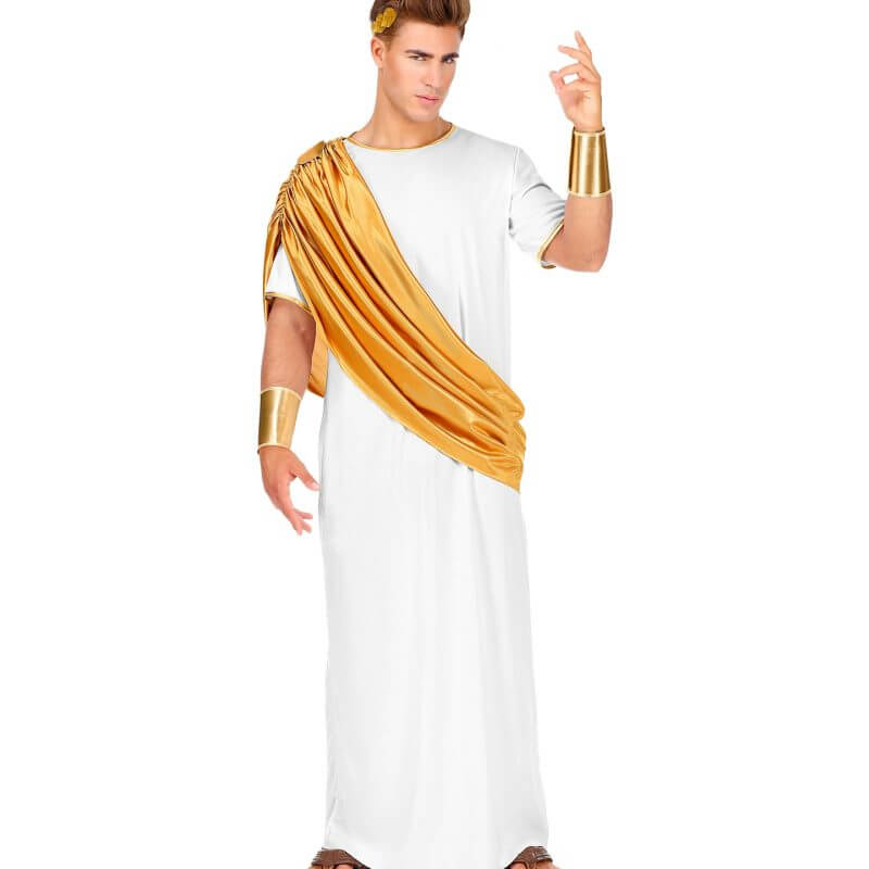 Toge Romaine pour Homme "César", comprenant une toge, une couronne de laurier et des manchettes.