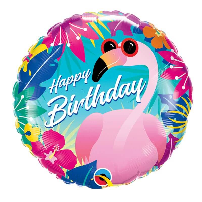 Ballon Happy Birthday Flamant Rose